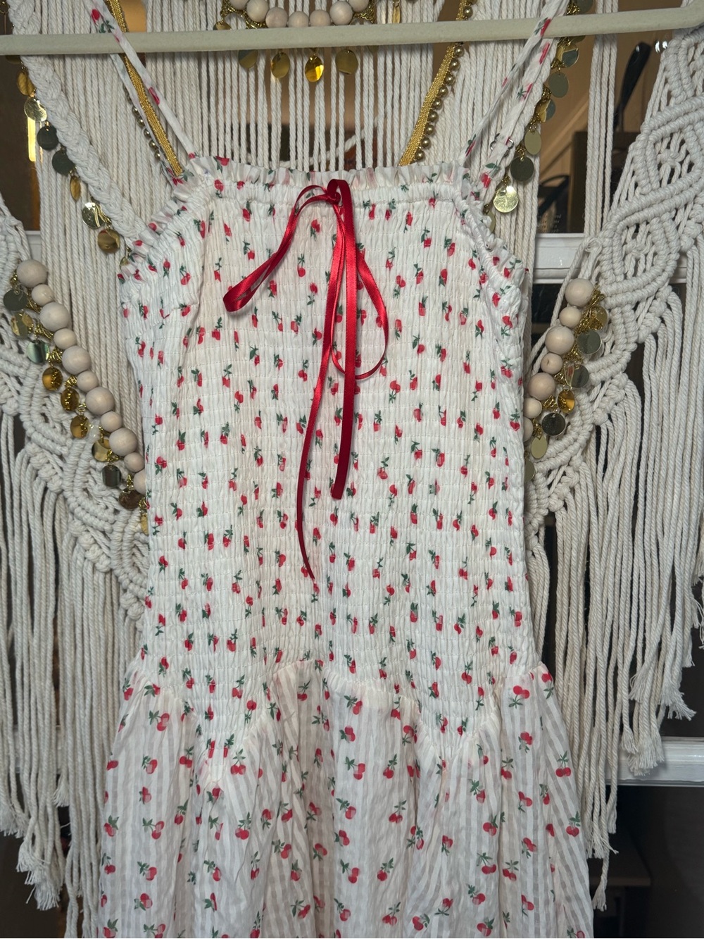 🍒 ASOS Daisy Street Smocked White Maxi Dress with Red Floral Print 🍒 - Picture 5 of 8